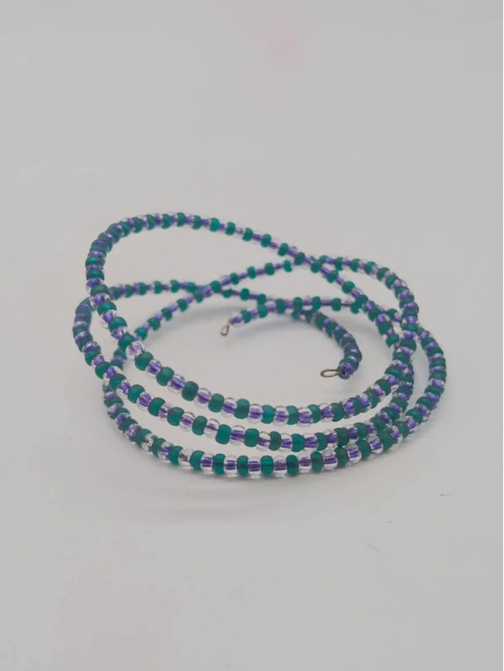 Vintage Beaded Memory Wire Wrap Bracelet Purple Teal Clear Seed Beads